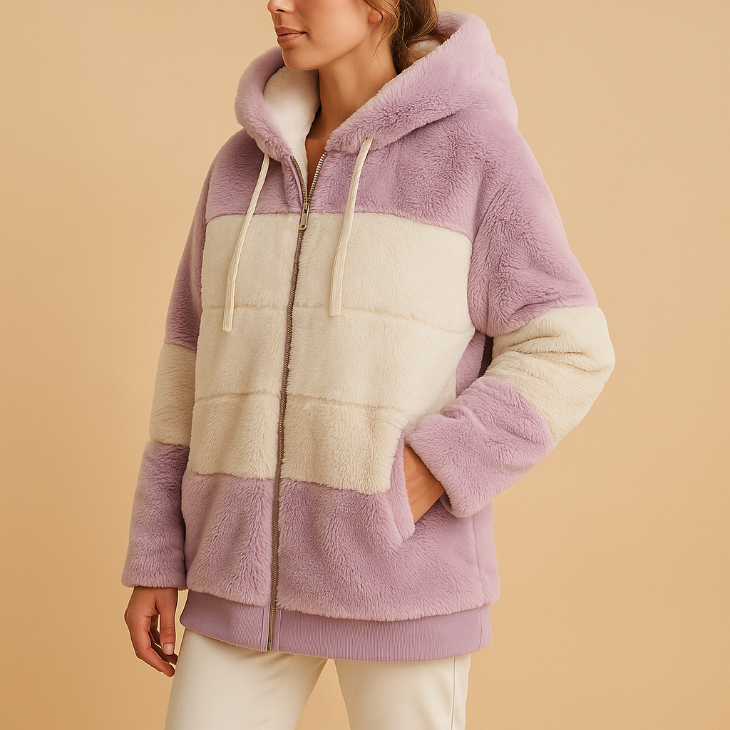 Women’s oversized vintage knit jacket with relaxed fit, soft warm texture, and side pockets, available in six retro-inspired colors.