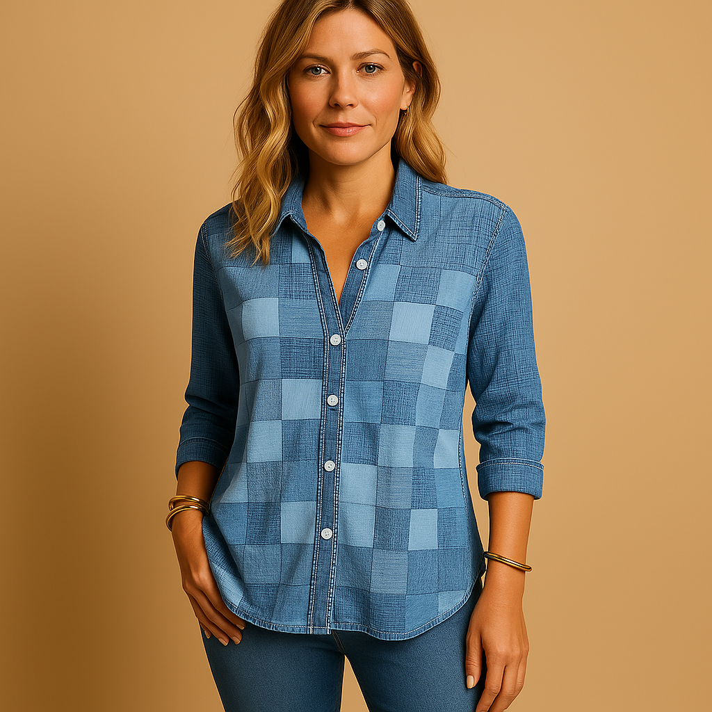 Women’s plaid check blouse with relaxed fit and breathable fabric, ideal for everyday wear and semi-formal outfits.