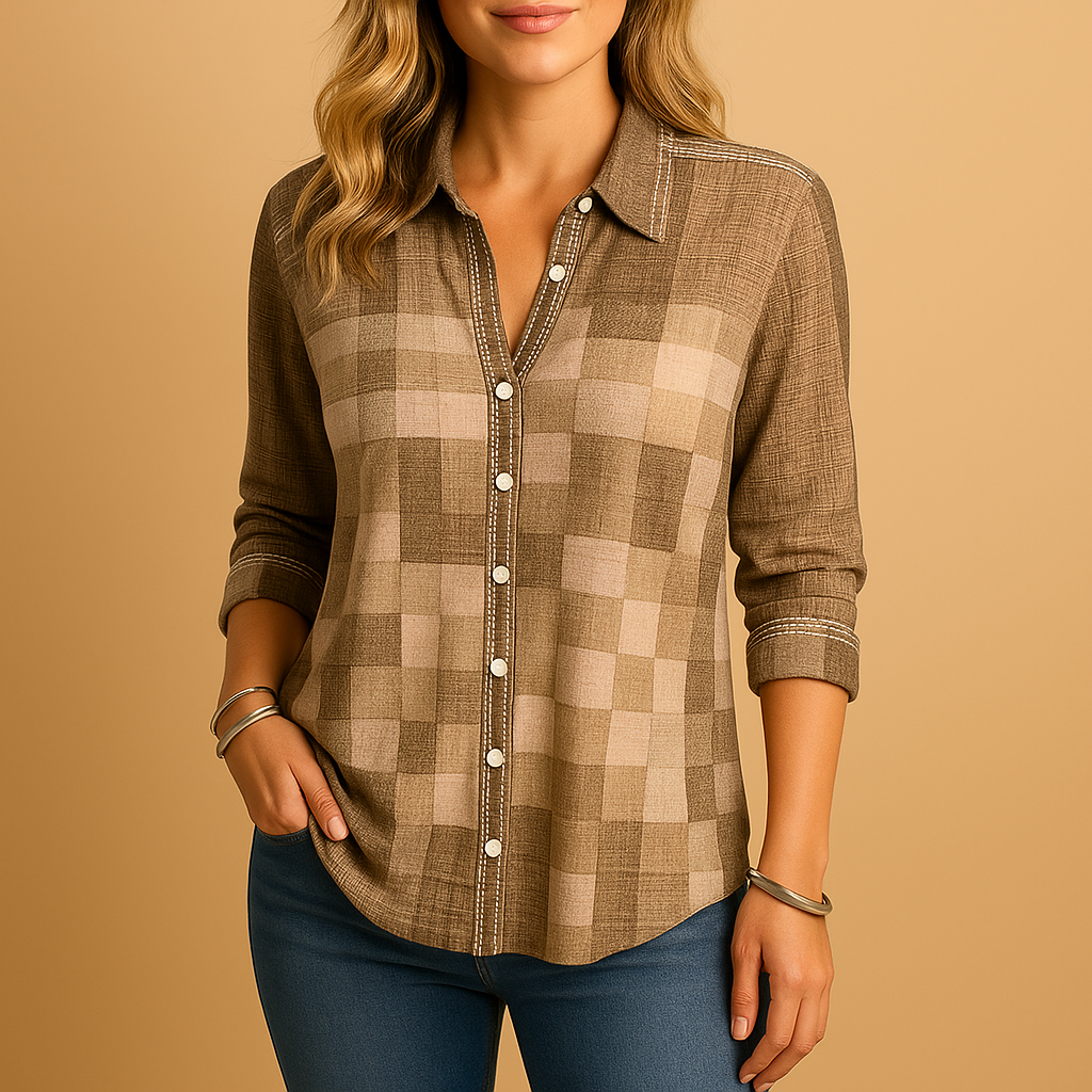 Women’s plaid check blouse with relaxed fit and breathable fabric, ideal for everyday wear and semi-formal outfits.