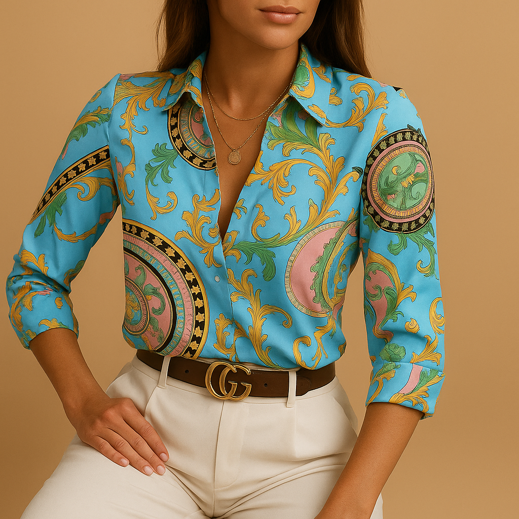 Women’s lightweight blouse with bold print and flattering fit, perfect for casual looks, work outfits and evening styling.