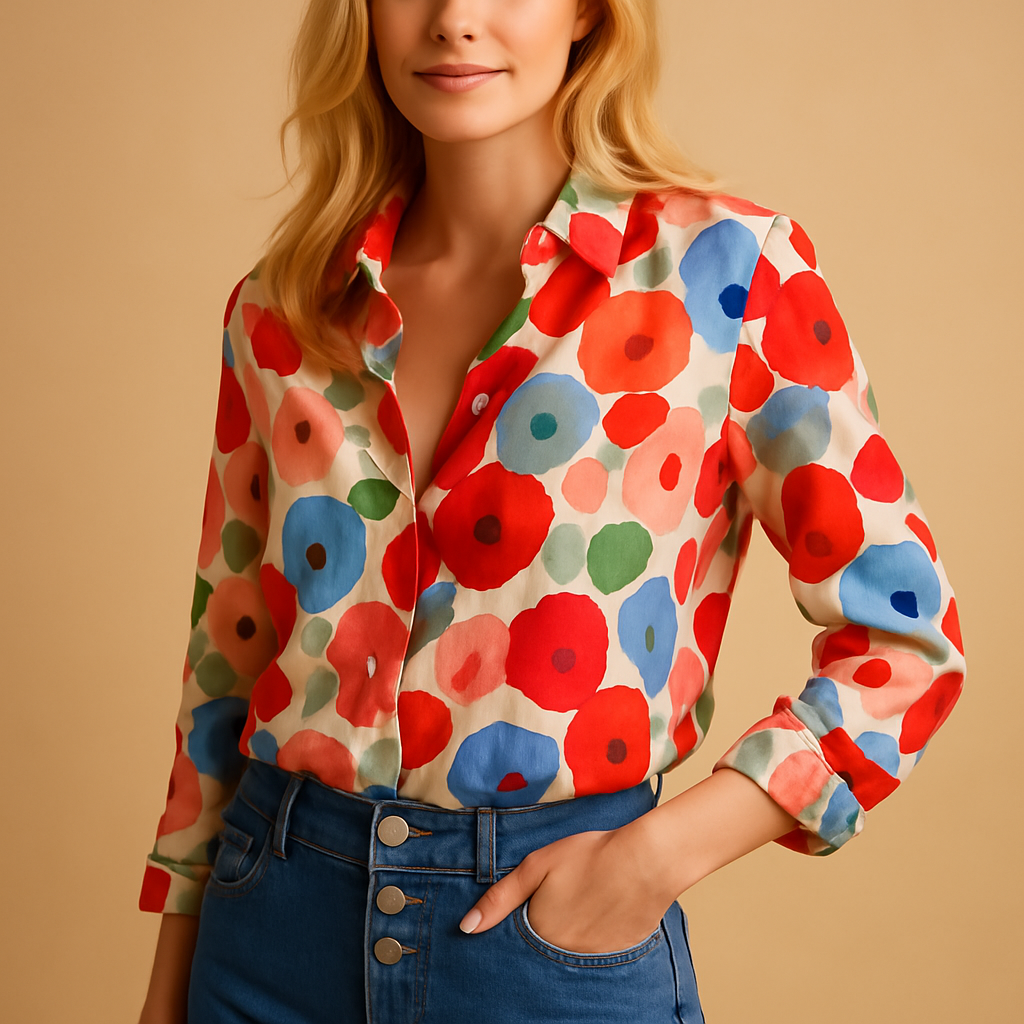 Women’s red floral lightweight blouse with a flattering fit and breathable fabric, ideal for spring outfits and casual chic styling.