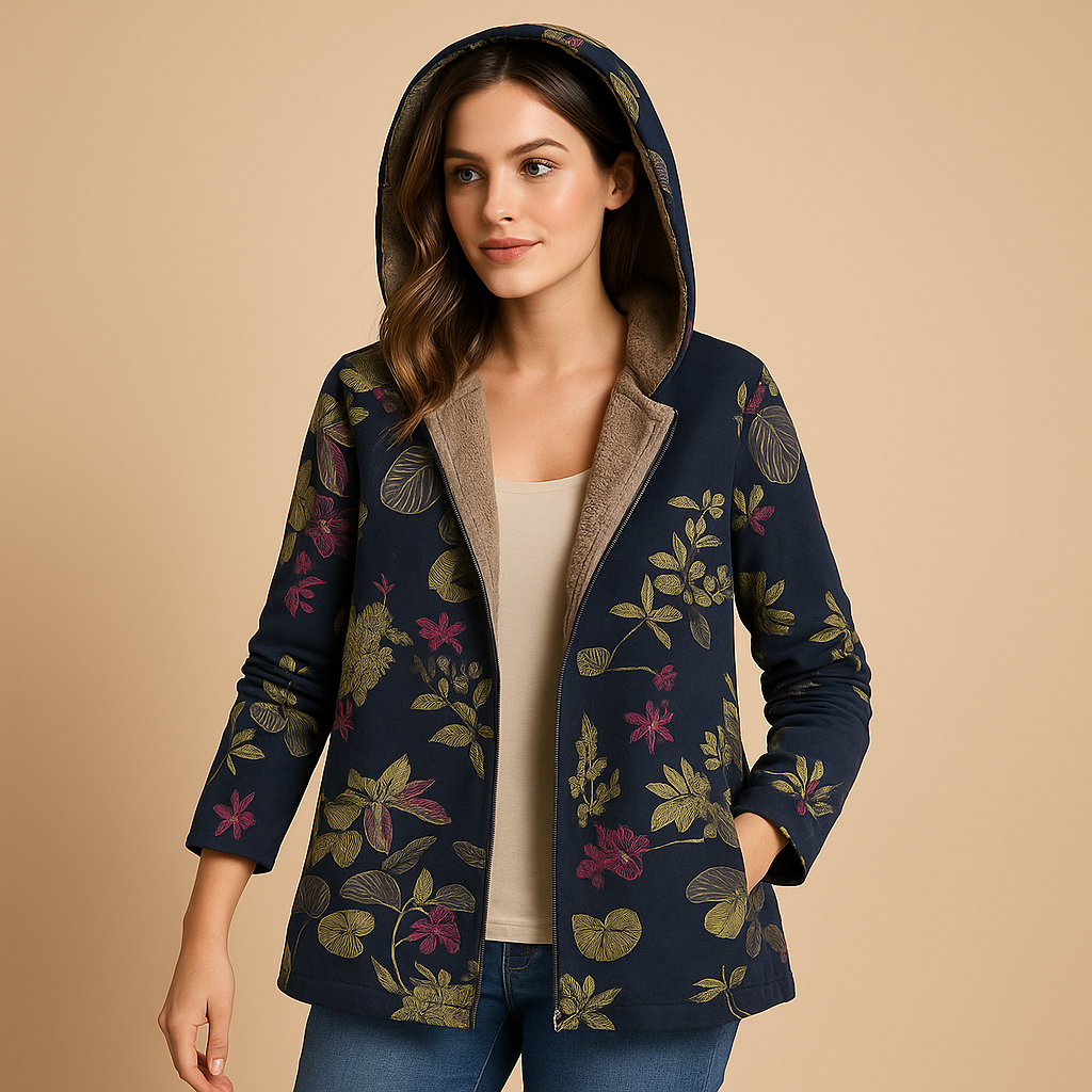 Women’s reversible thermal hooded jacket with lightweight insulation, moisture-regulating fabric, and flattering fit for cold-weather wear.