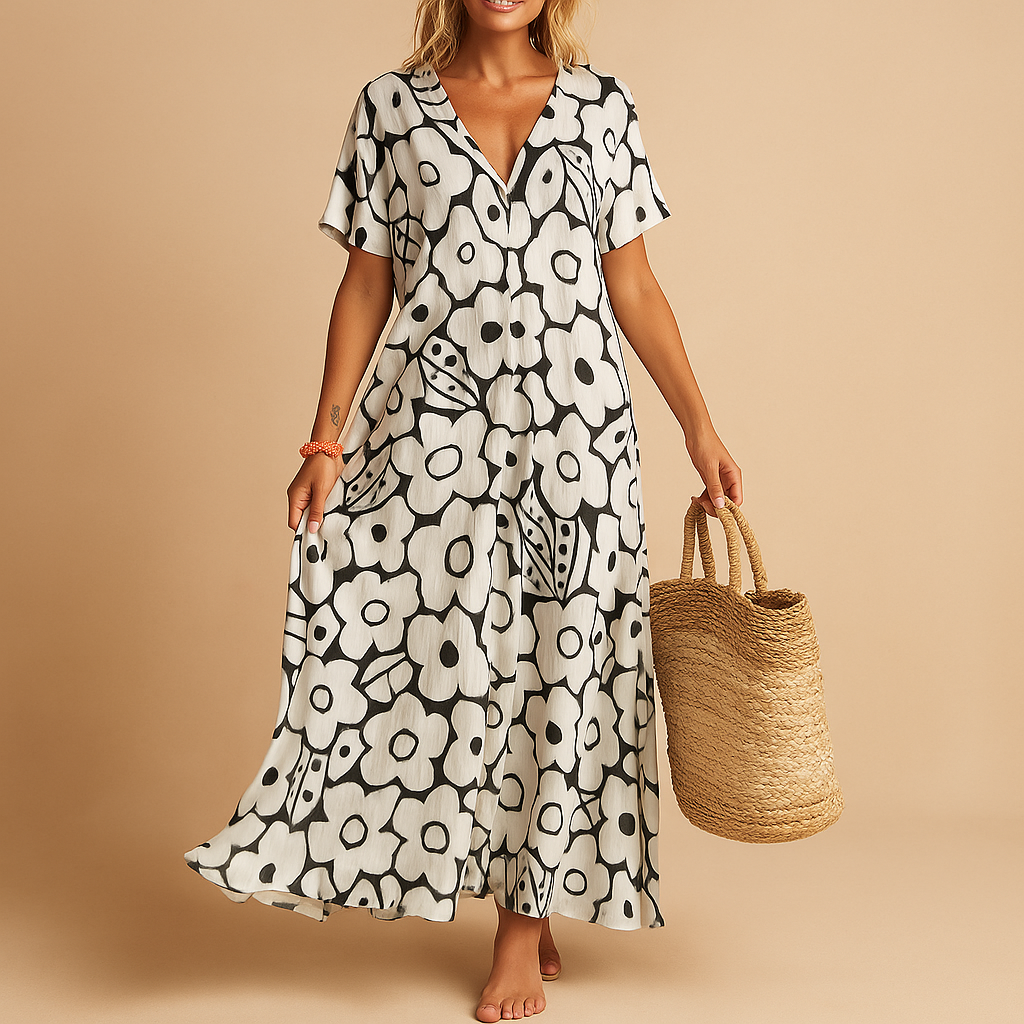 Short sleeve summer dress for women with a breathable lightweight fit, ideal for beach days, brunch, and casual summer outings.