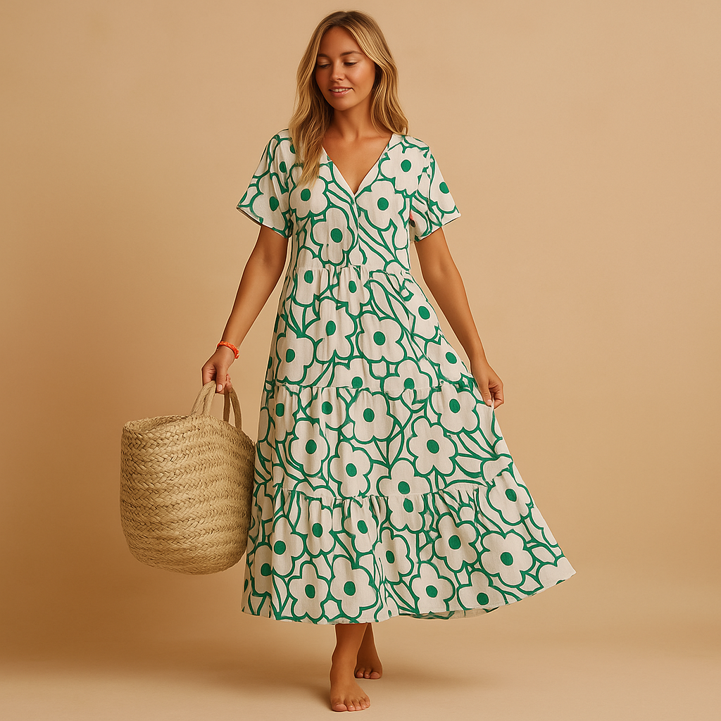 Short sleeve summer dress for women with a breathable lightweight fit, ideal for beach days, brunch, and casual summer outings.