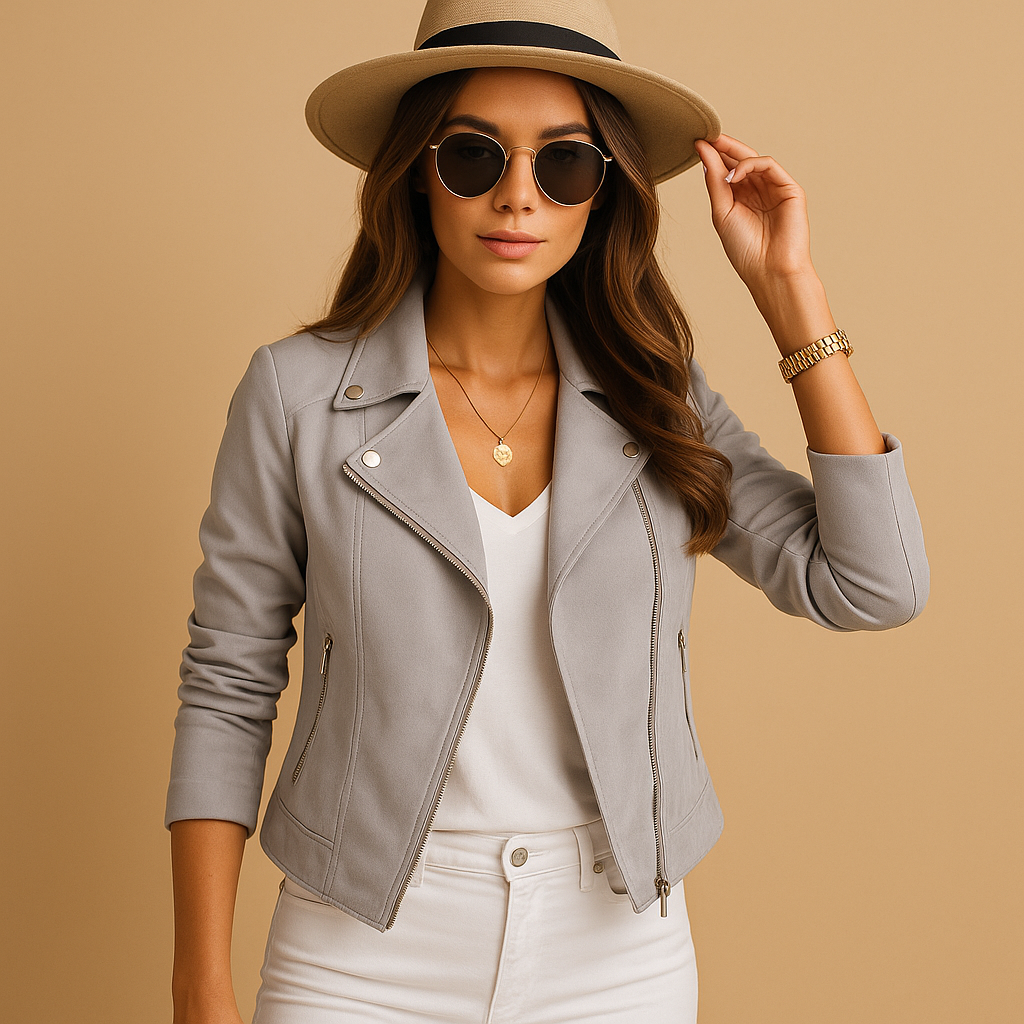Women’s short lightweight summer jacket with a tailored fit and modern design, ideal for daily wear, travel, and smart casual outfits.