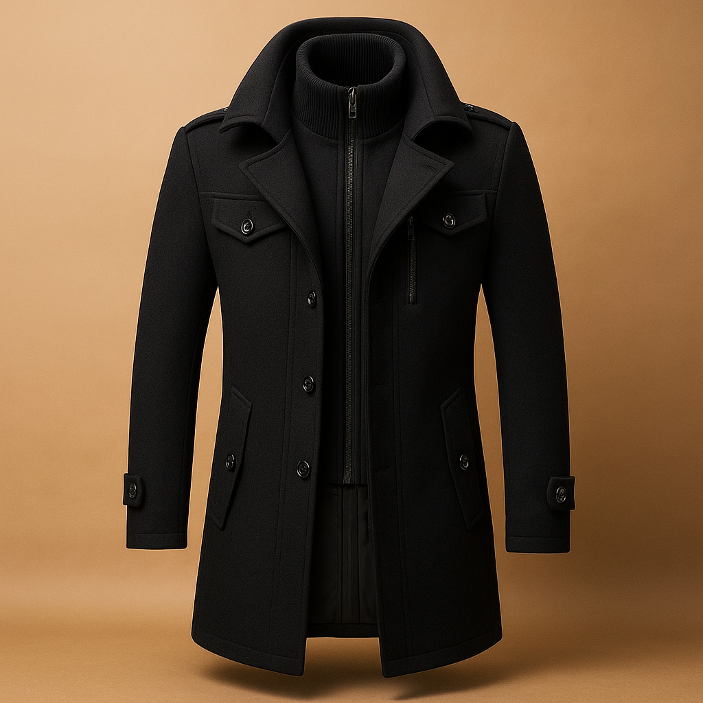 Men’s slim fit winter coat with a tailored design, practical pockets, and a sleek closure, suitable for work, formal occasions, and everyday wear.