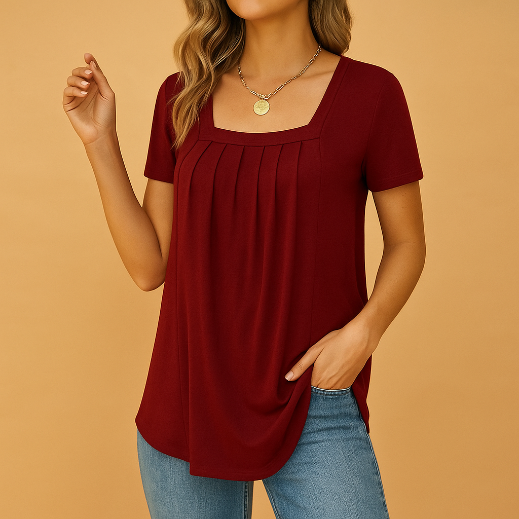 Women’s square-neck blouse in breathable cotton blend with a relaxed fit, available in multiple colors and suitable for work or everyday outfits.
