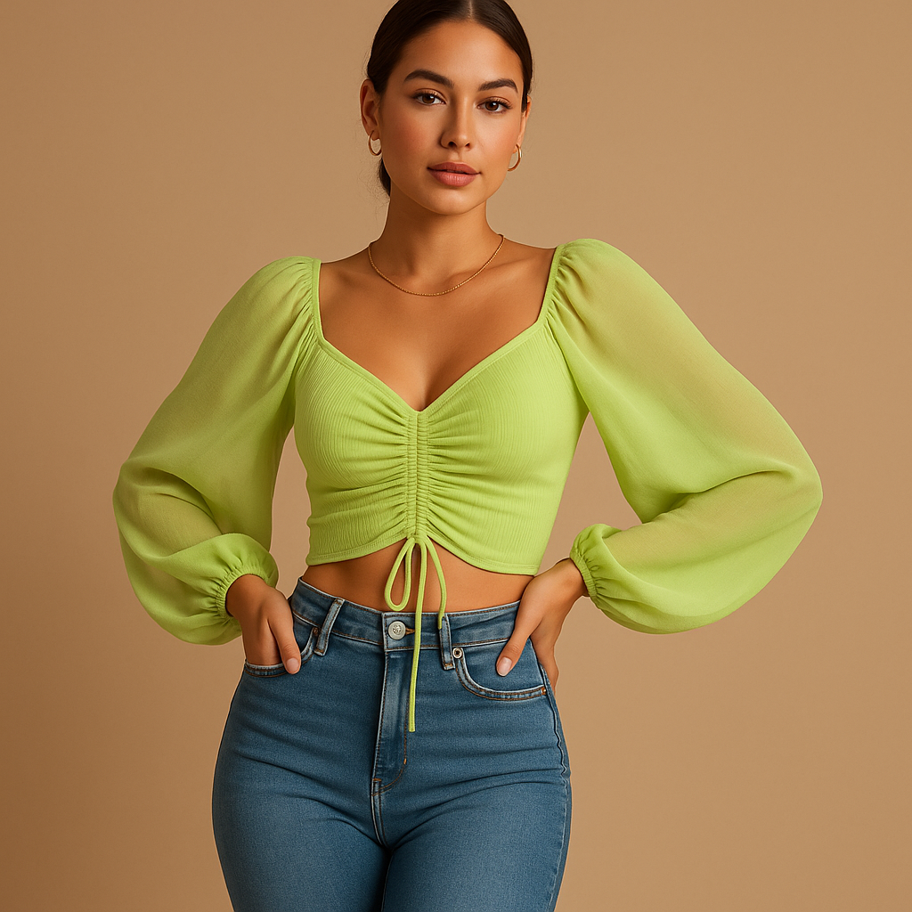 Women’s sweetheart neck blouse with a fitted silhouette and cord detail, available in multiple colors for casual and festive outfits.