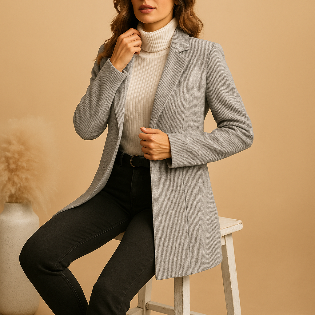 Tailored women’s blazer with a polished silhouette and long sleeves, perfect for business meetings, formal events, and elegant daily wear.