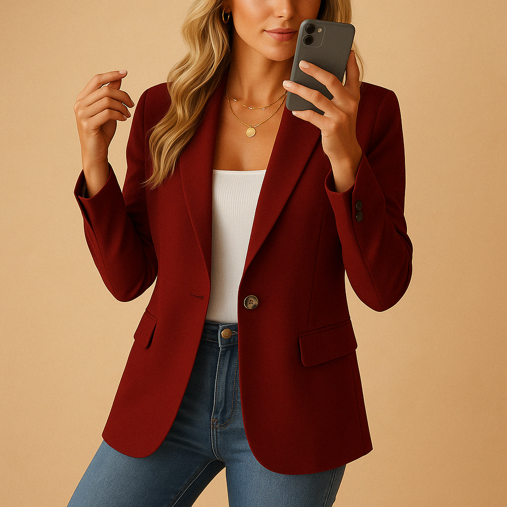 Women’s tailored blazer with a fitted silhouette in classic neutral colors, perfect for work, meetings, and everyday styling.