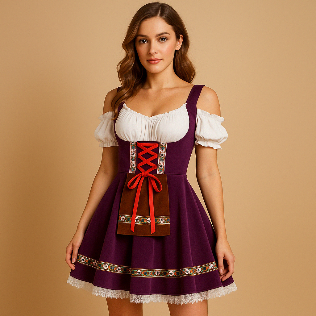 Traditional Oktoberfest dirndl dress for women with flattering fit and festive design, ideal for Oktoberfest celebrations and themed events.
