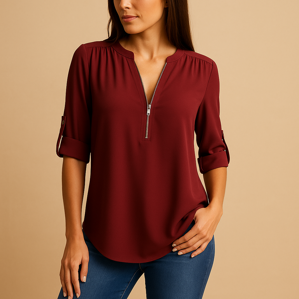 Women’s V-neck blouse with a breathable, lightly tailored fit, ideal for work, casual wear, and stylish everyday outfits.
