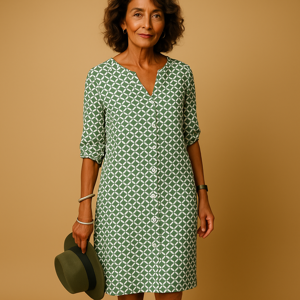 V-neck casual dress with half sleeves for women featuring a loose fit and lightweight fabric, ideal for daily wear and relaxed summer outings.