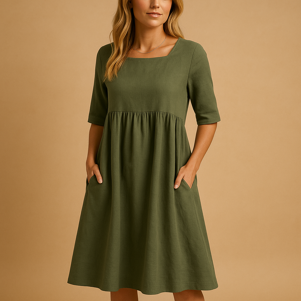 Vintage inspired midi dress for women with a flattering retro silhouette, ideal for garden parties, city outings, and special occasions.