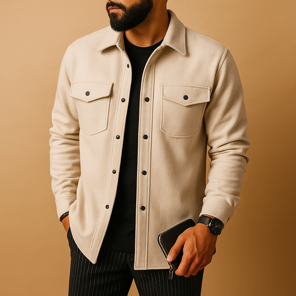 Warm flannel button-up shirt for men with a soft texture and classic fit, ideal for autumn and winter outfits and everyday casual wear.
