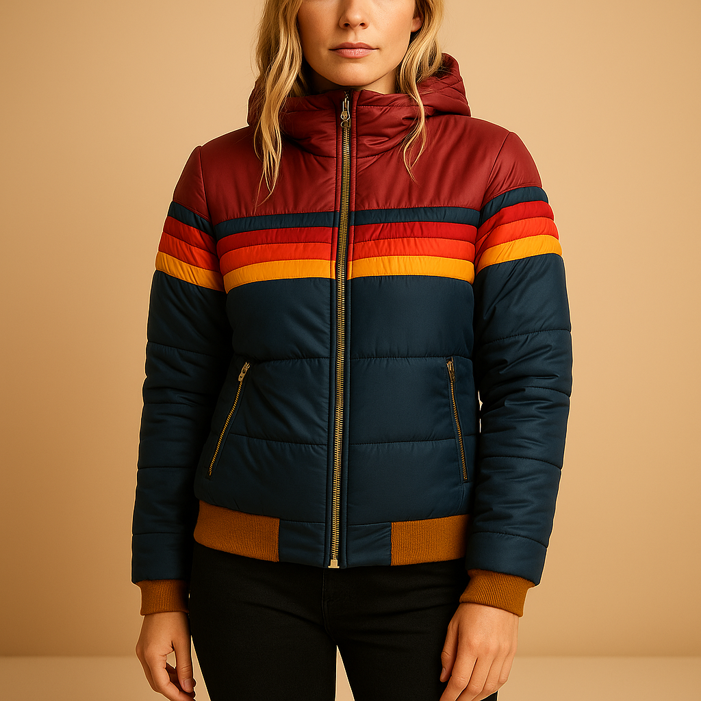 Women’s warm hooded winter coat with a flattering fit and insulated lining, ideal for cold days, work, travel, and festive outings.