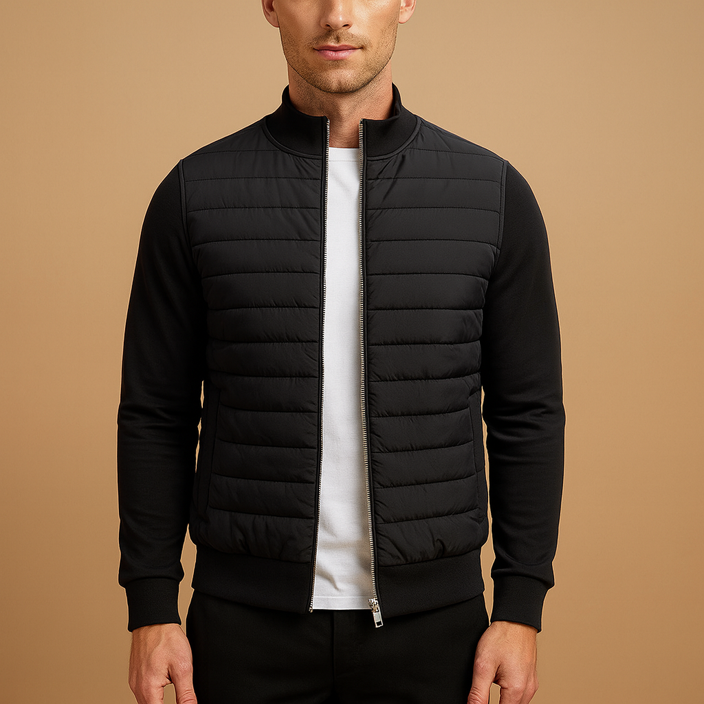 Men’s winter jacket with a high collar and elastic cuffs, suitable for everyday wear, work, travel, and outdoor activities in cool weather.