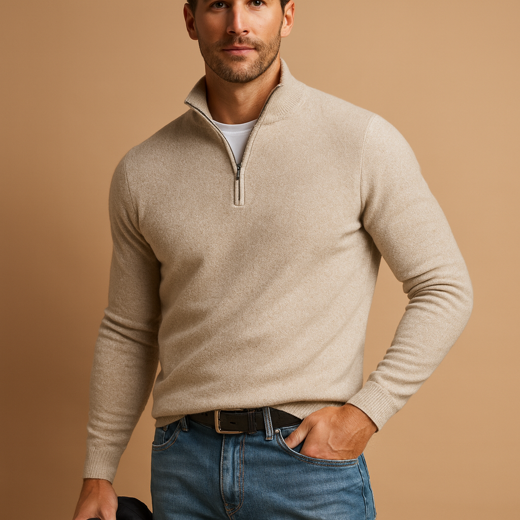 Men’s zip cardigan with soft warm fabric and timeless design, ideal for autumn and winter daily wear or casual outfits.