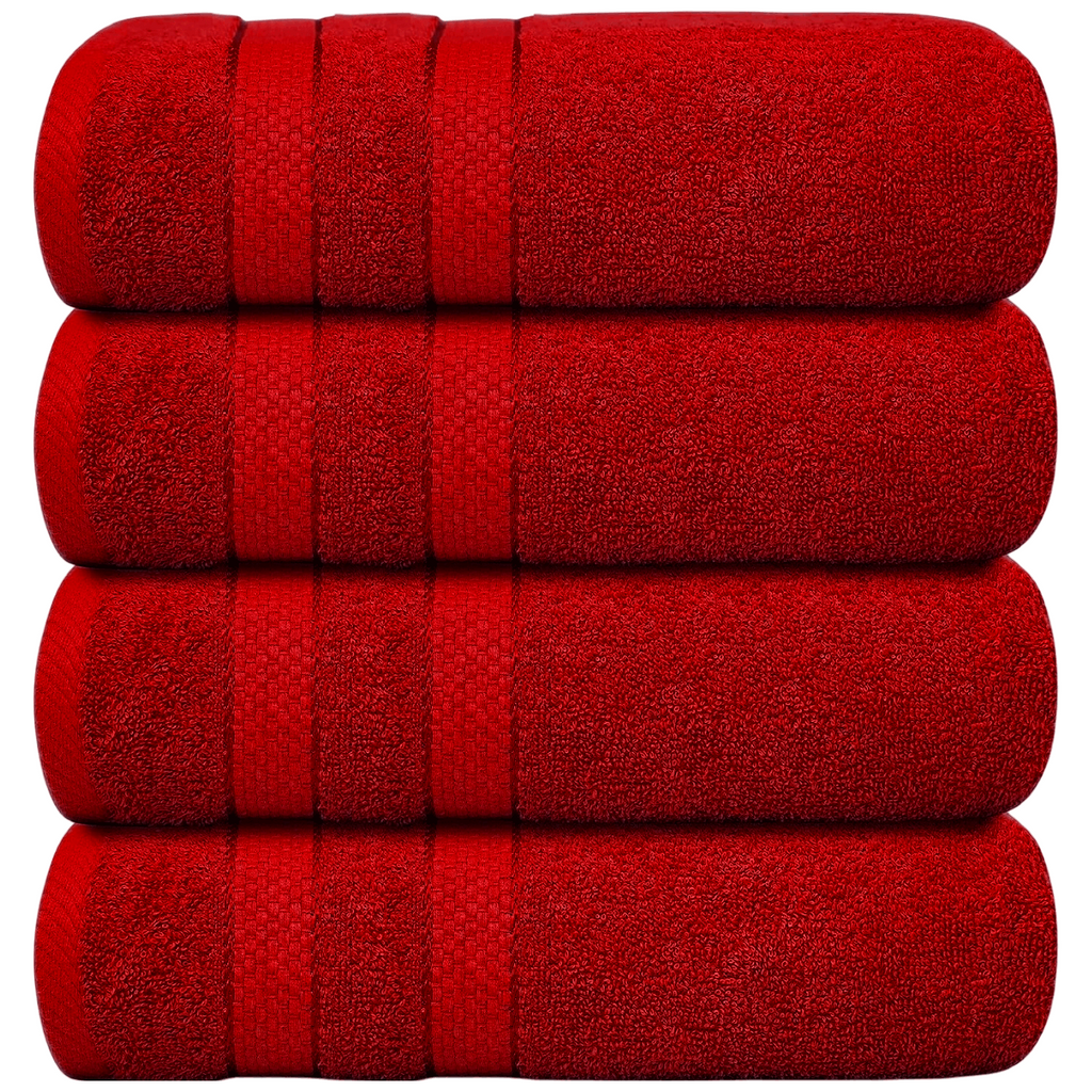 4-Piece Bath Towel Set with Quick Dry Cotton Terry Cloth and Decorative Border - Image 1