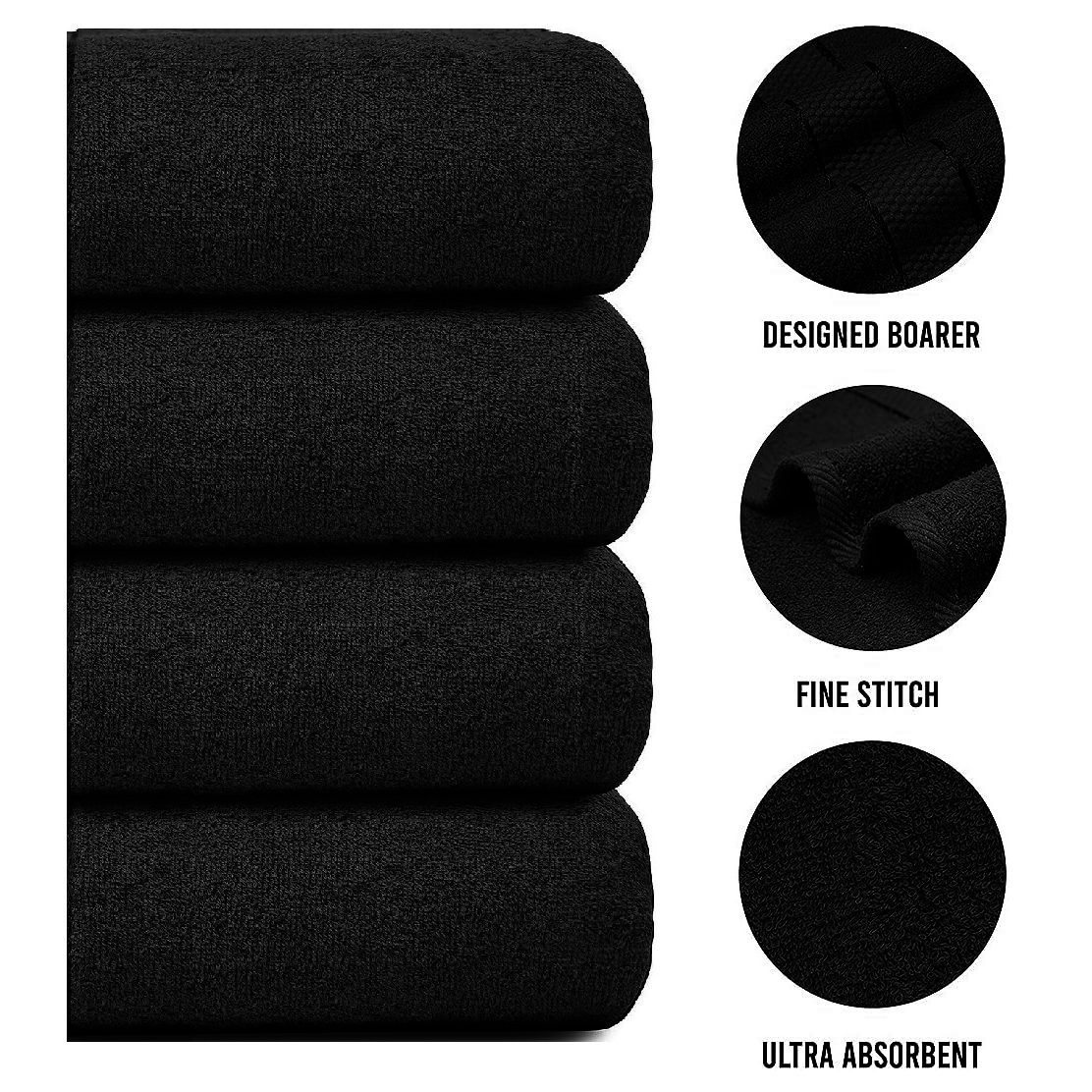 4-Piece Bath Towel Set with Quick Dry Cotton Terry Cloth and Decorative Border - Image 12