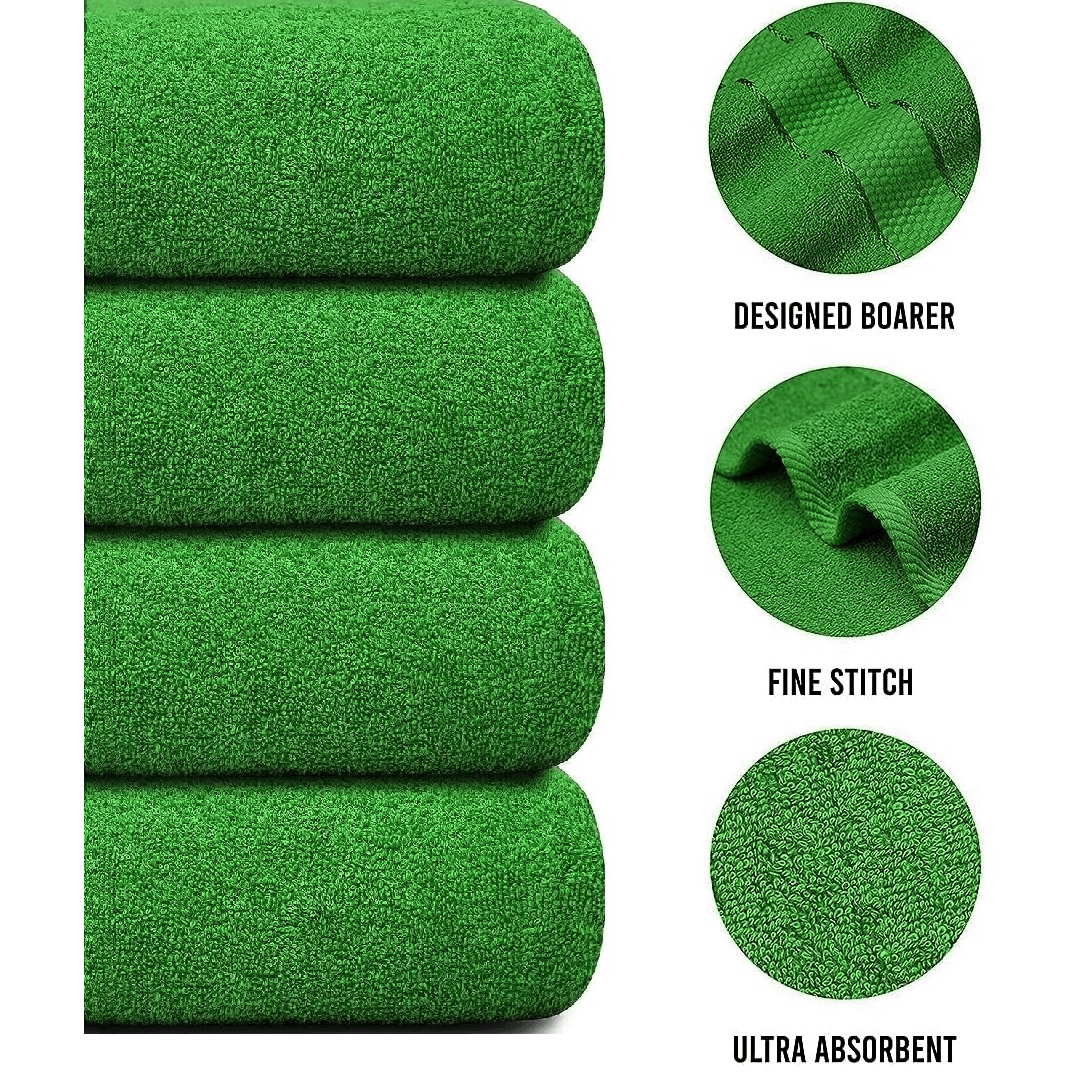 4-Piece Bath Towel Set with Quick Dry Cotton Terry Cloth and Decorative Border - Image 15