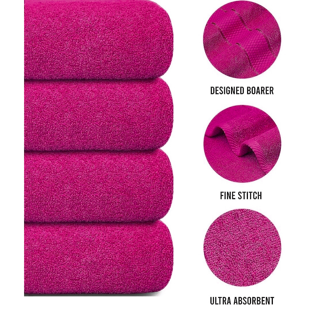 4-Piece Bath Towel Set with Quick Dry Cotton Terry Cloth and Decorative Border - Image 18