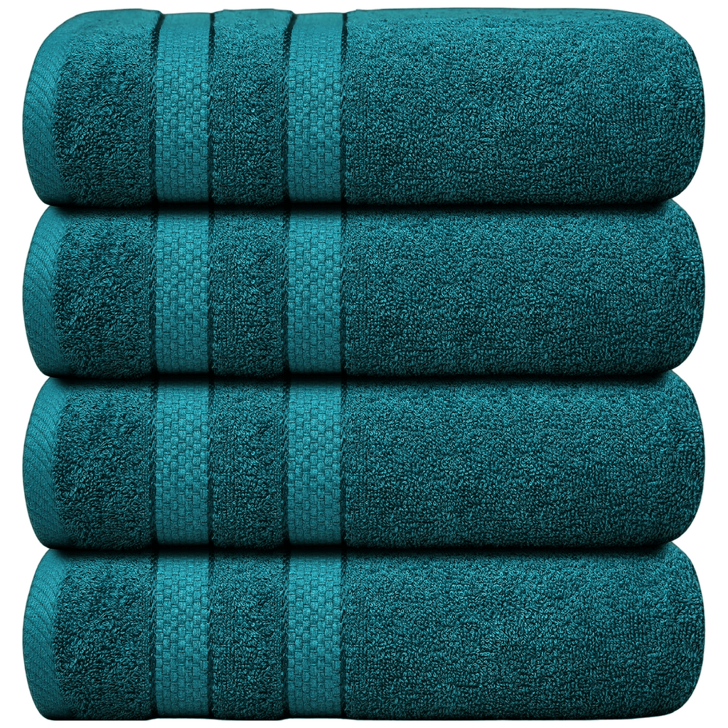 4-Piece Bath Towel Set with Quick Dry Cotton Terry Cloth and Decorative Border - Image 19