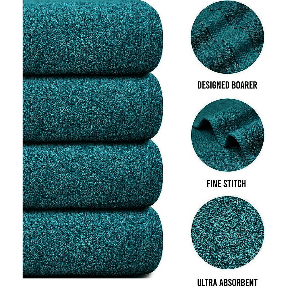 4-Piece Bath Towel Set with Quick Dry Cotton Terry Cloth and Decorative Border - Image 21