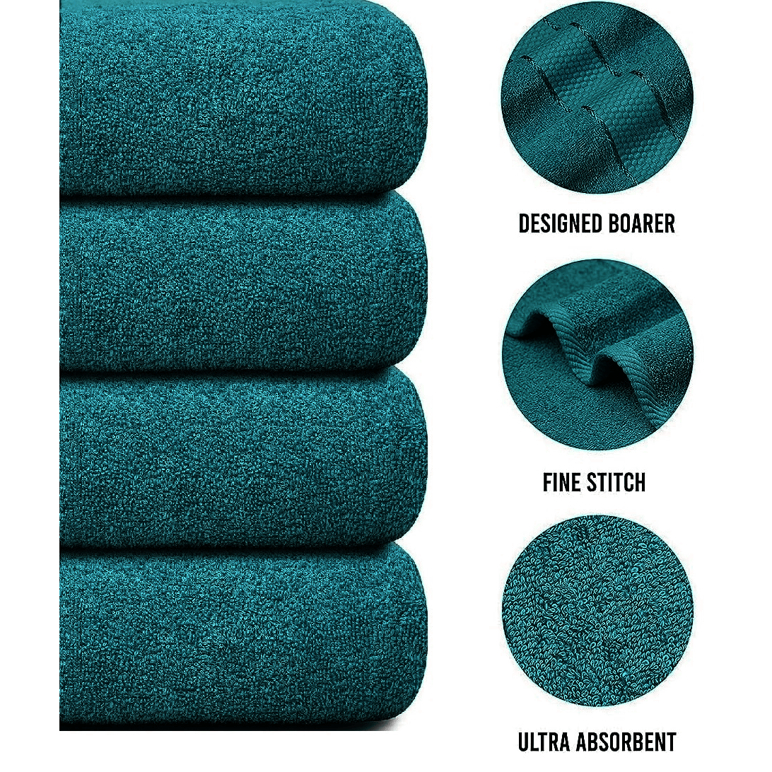 4-Piece Bath Towel Set with Quick Dry Cotton Terry Cloth and Decorative Border - Image 21
