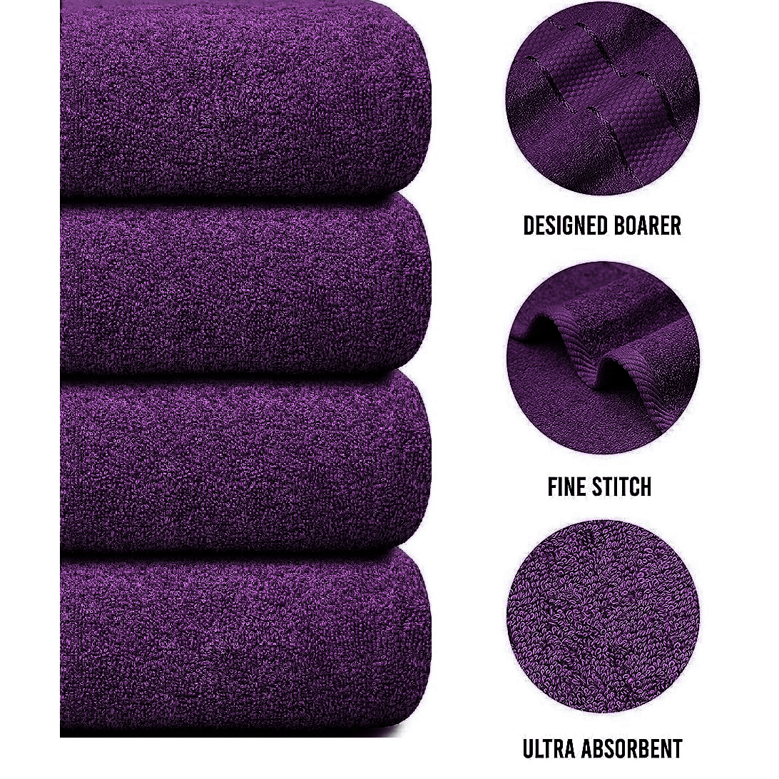 4-Piece Bath Towel Set with Quick Dry Cotton Terry Cloth and Decorative Border - Image 24