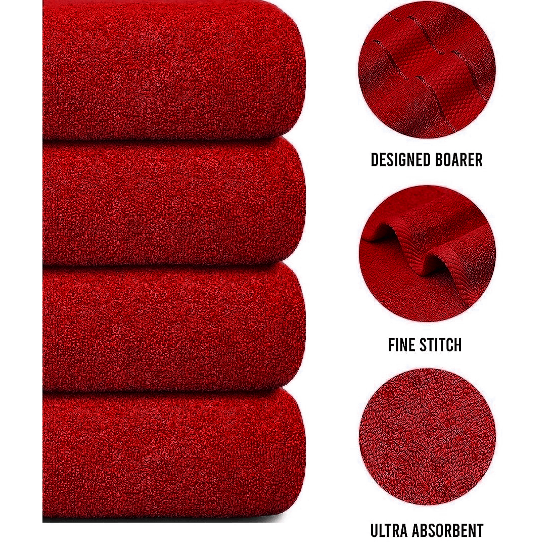 4-Piece Bath Towel Set with Quick Dry Cotton Terry Cloth and Decorative Border - Image 3