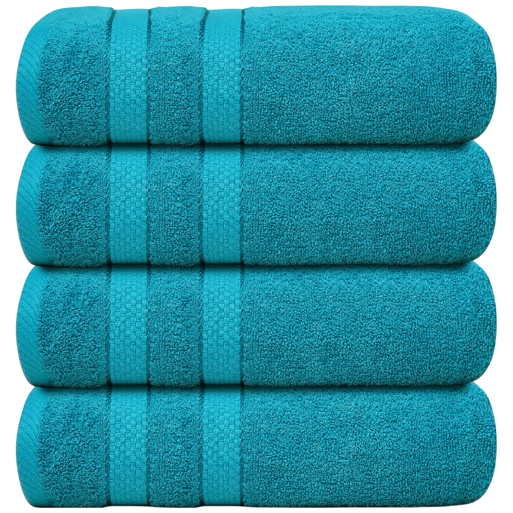 4-Piece Bath Towel Set with Quick Dry Cotton Terry Cloth and Decorative Border - Image 34