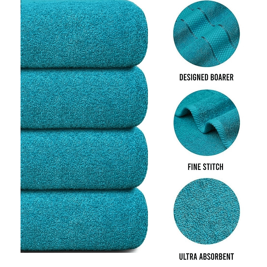4-Piece Bath Towel Set with Quick Dry Cotton Terry Cloth and Decorative Border - Image 36