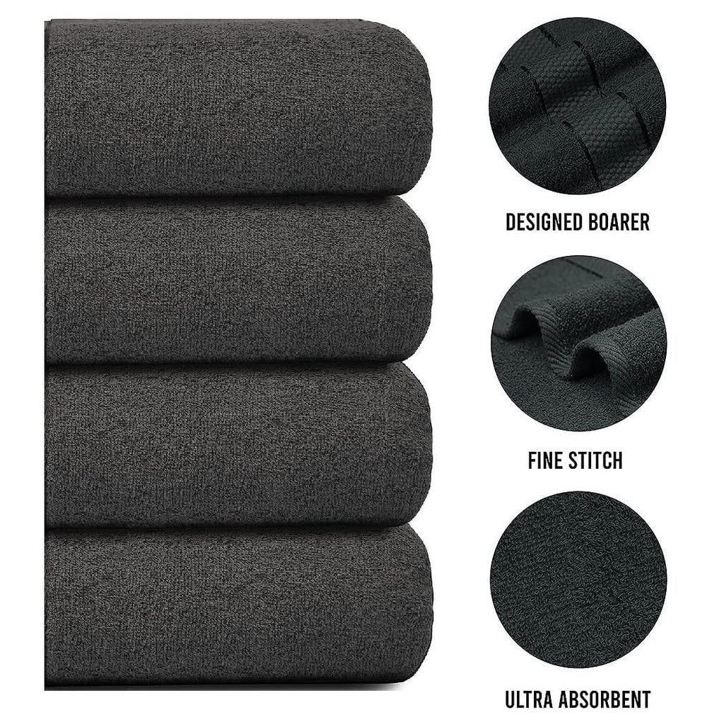 4-Piece Bath Towel Set with Quick Dry Cotton Terry Cloth and Decorative Border - Image 39