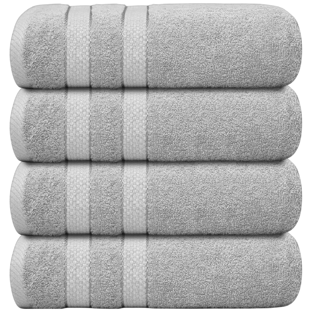 4-Piece Bath Towel Set with Quick Dry Cotton Terry Cloth and Decorative Border - Image 4