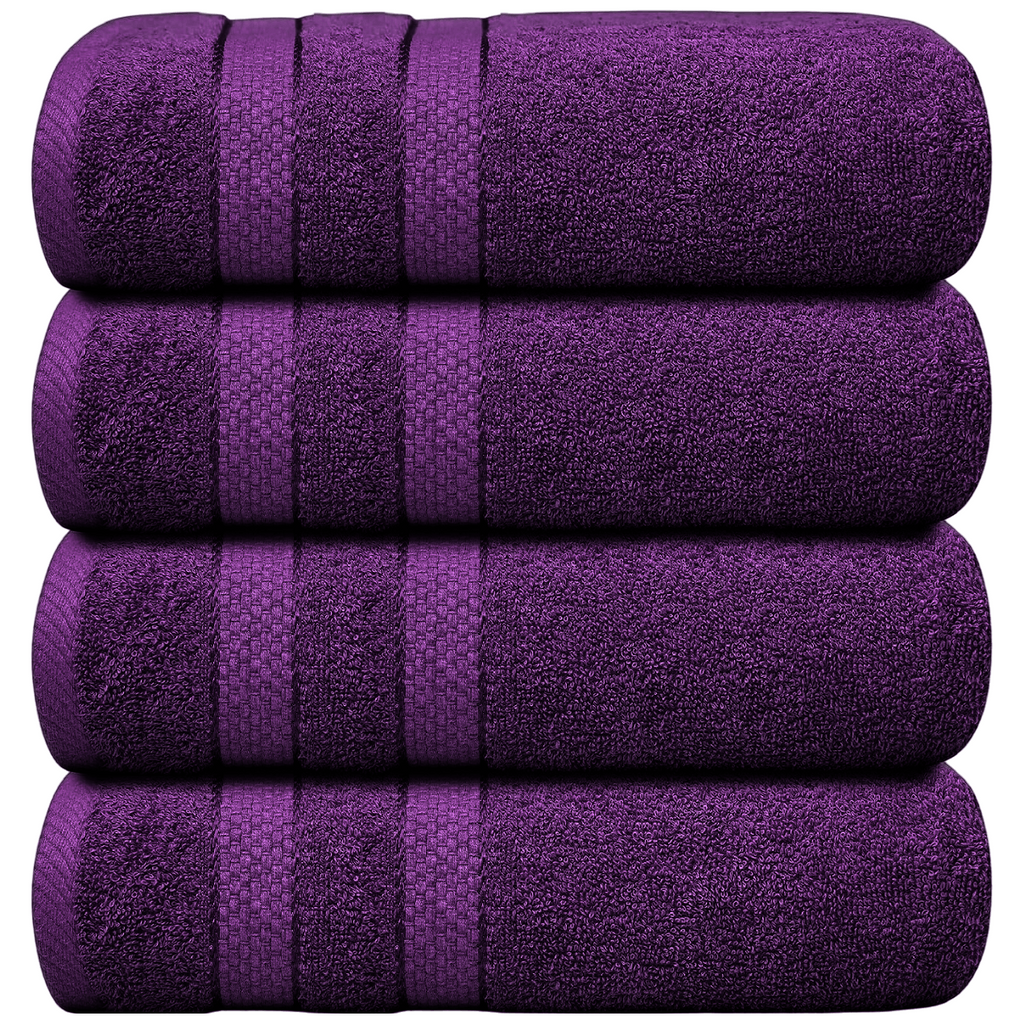 4-Piece Bath Towel Set with Quick Dry Cotton Terry Cloth and Decorative Border - Image 43