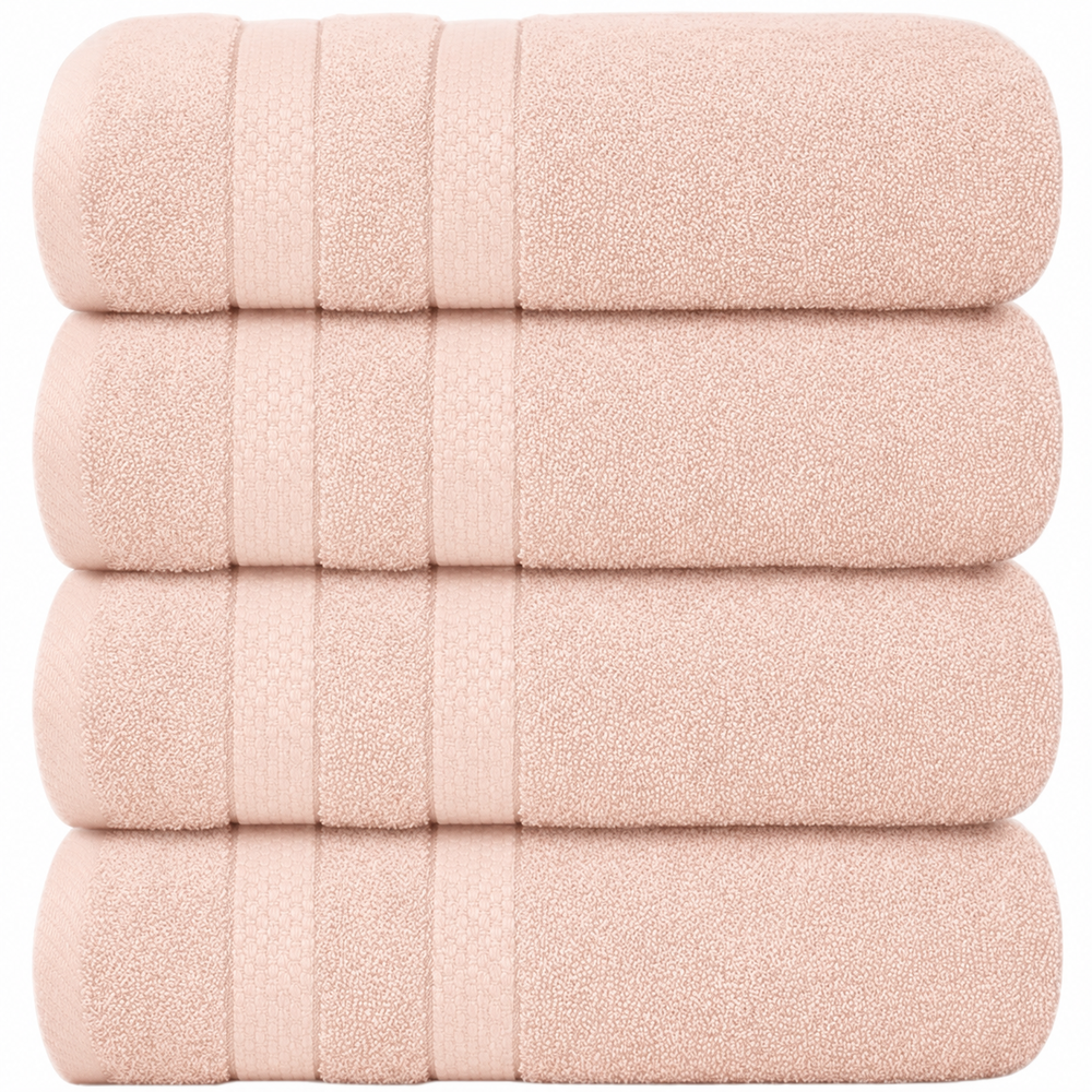 4-Piece Bath Towel Set with Quick Dry Cotton Terry Cloth and Decorative Border - Image 44