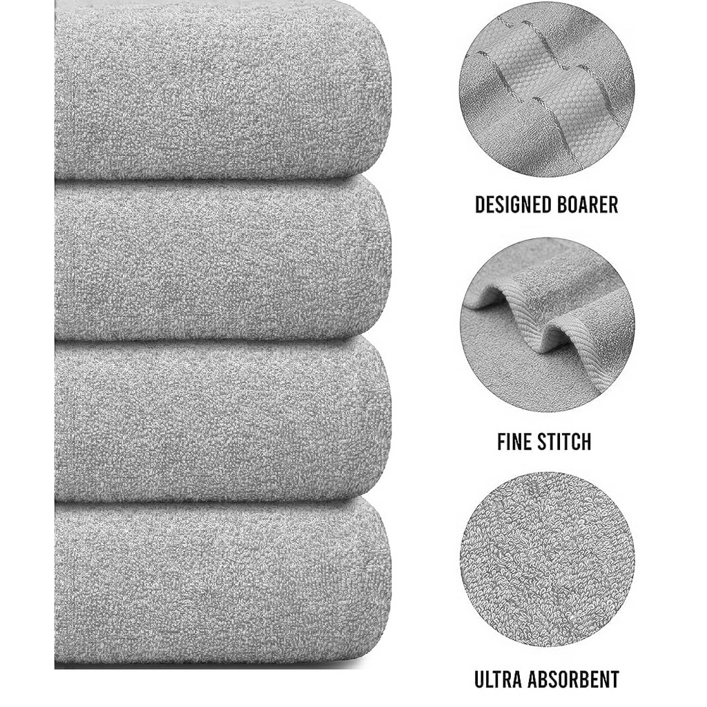 4-Piece Bath Towel Set with Quick Dry Cotton Terry Cloth and Decorative Border - Image 6