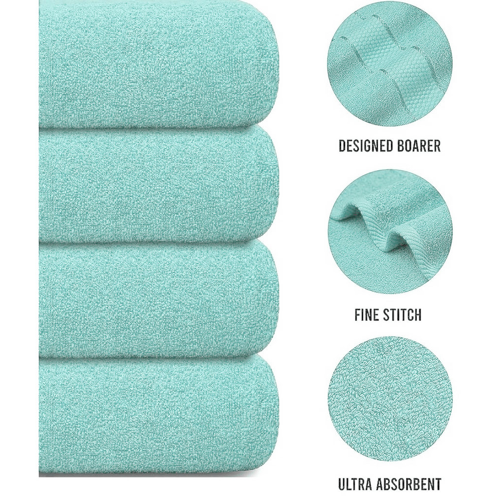 4-Piece Bath Towel Set with Quick Dry Cotton Terry Cloth and Decorative Border - Image 9