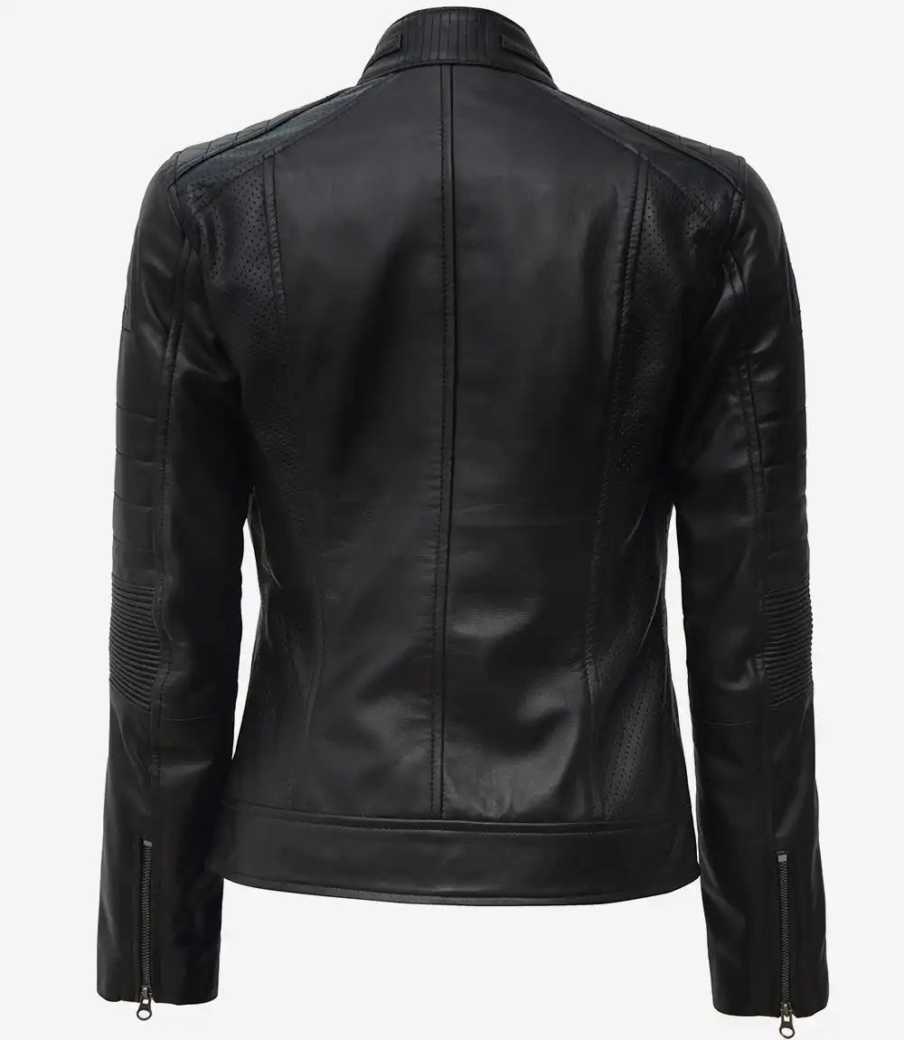 Black Cafe Racer Leather Jacket for Women