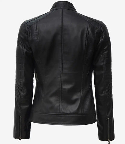 Black Cafe Racer Leather Jacket for Women
