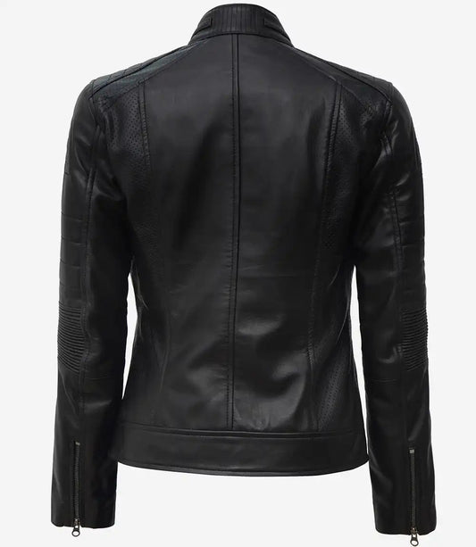 Black Cafe Racer Leather Jacket for Women