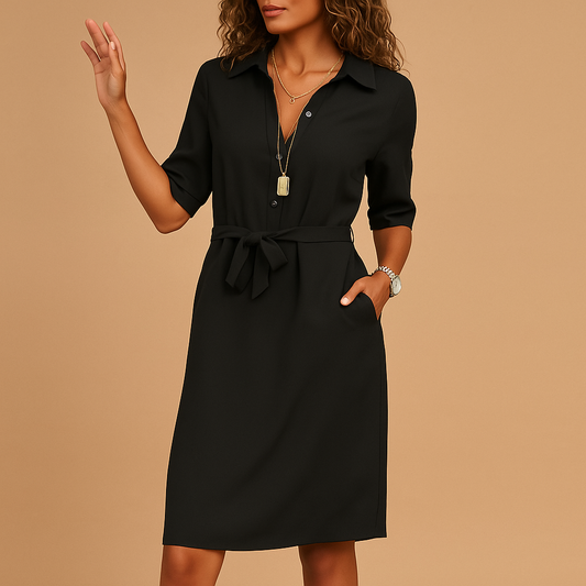 Elegant women’s dress with modern cut and flattering fit, ideal for office wear, casual days, or evening occasions.