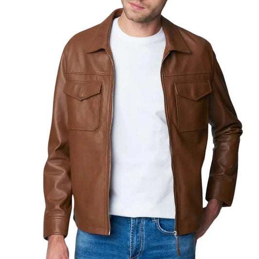 Mens Brown Motorcycle Style Leather Jacket