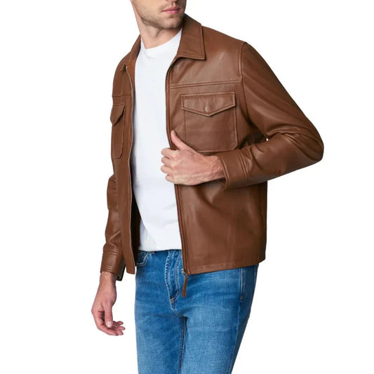 Mens Brown Motorcycle Style Leather Jacket