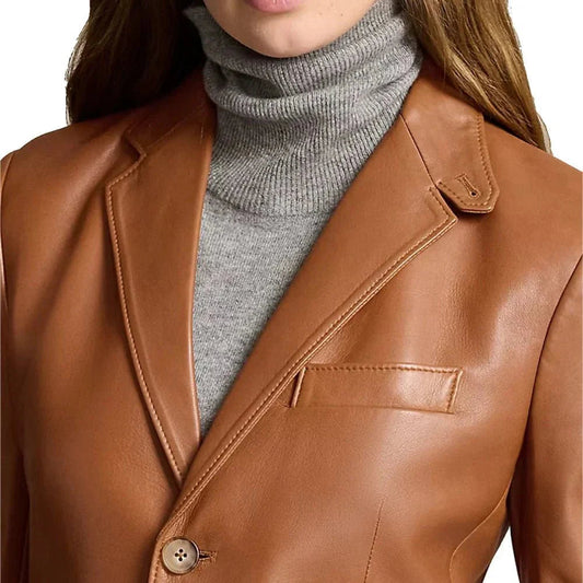 Soft Lambskin Brown Leather Blazer for Women