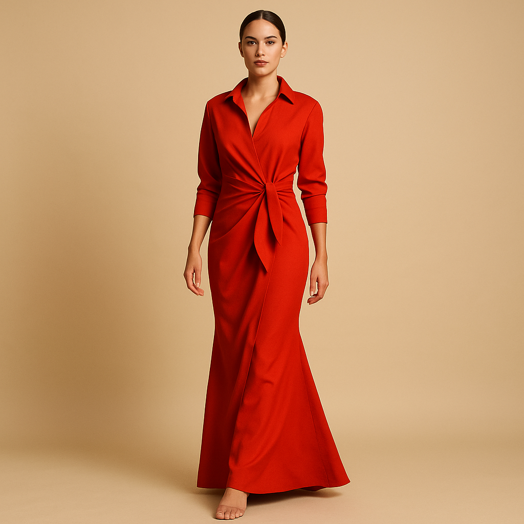 Women’s A-line spring dress with V-neck and half sleeves, perfect for work, casual outings, and stylish spring occasions.