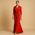 Women’s A-line spring dress with V-neck and half sleeves, perfect for work, casual outings, and stylish spring occasions.