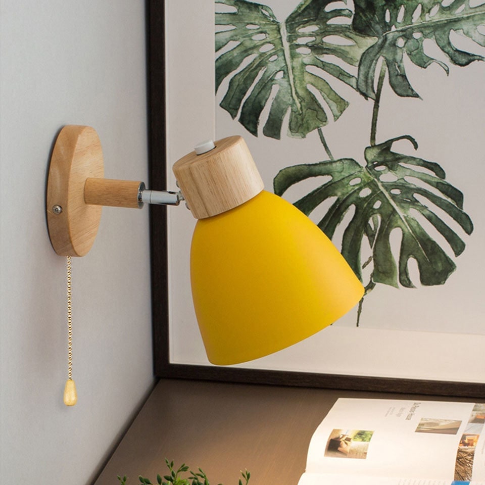 Adjustable Wall Sconce with Wooden Base and Swing Arm for Reading and Accent Lighting - Image 1
