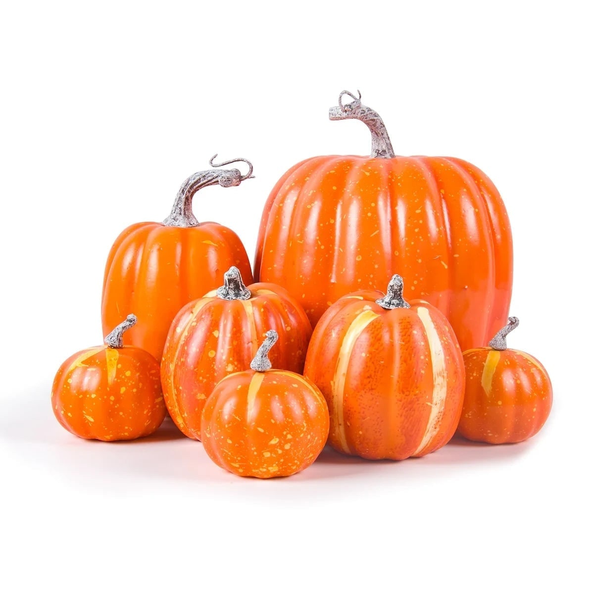 Artificial Pumpkins with Stems Set of 7 Assorted Sizes Autumn Decorative Décor - Image 2